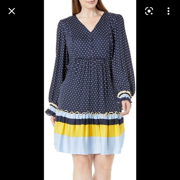 Taylor Dresses Dresses & Skirts - Taylor Dresses Women's 3/4 Sleeve with Ties V-Neck Polka Dot Jacquard Dress